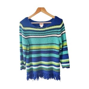 Ruby Rd. Green and Blue Striped Lightweight Sweater Size Large